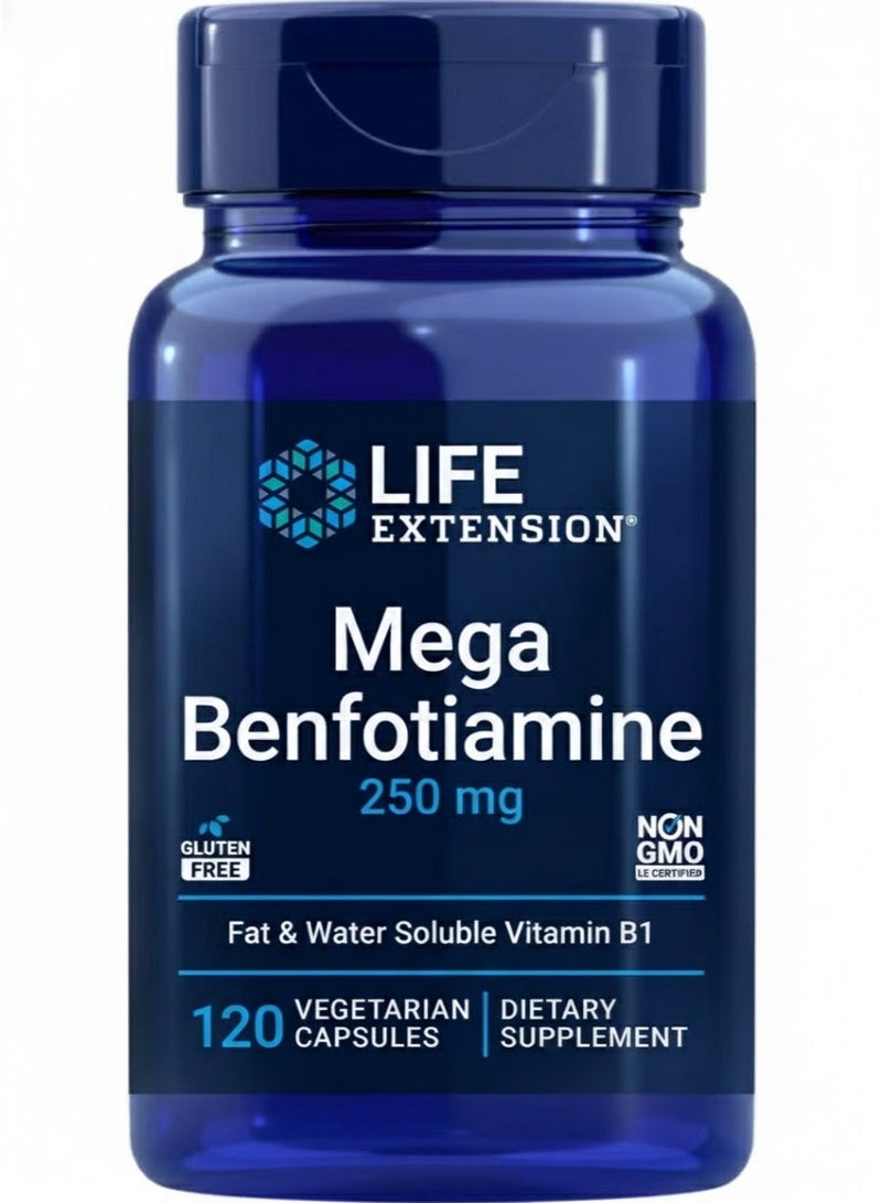 لايف إكستنشن، ميجا بنفوتيامين 250 ملجم، 120 كبسولة نباتية مع الثيامين - مكمل فيتامين B1 - Image 1